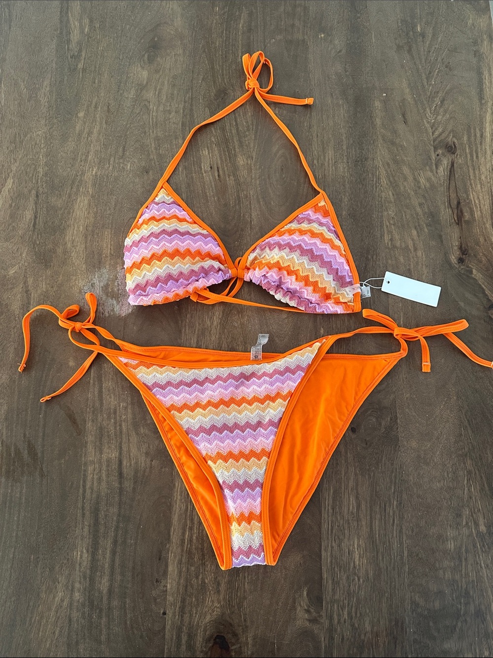 Orange Chevron Tie Bikini Set